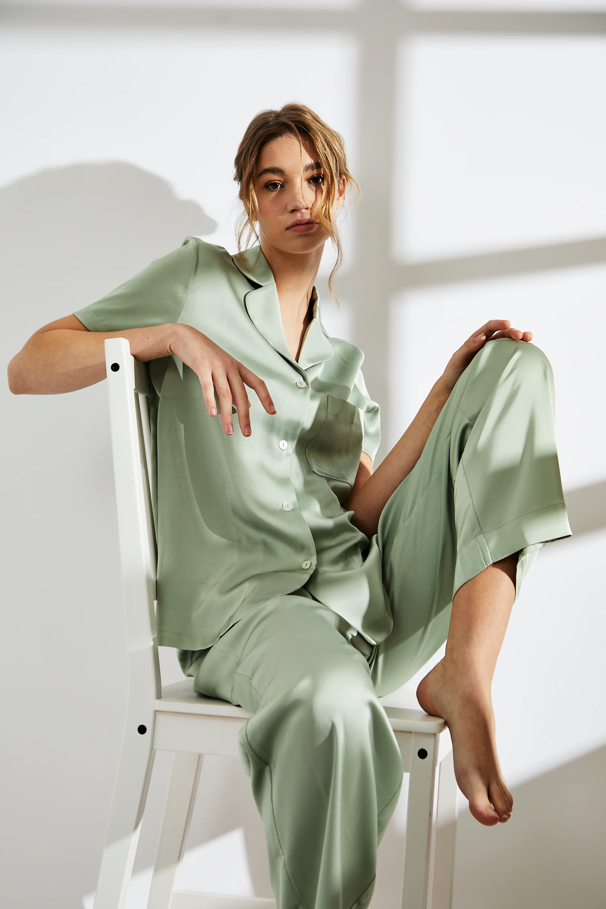 Sage Green Satin Pyjama Set