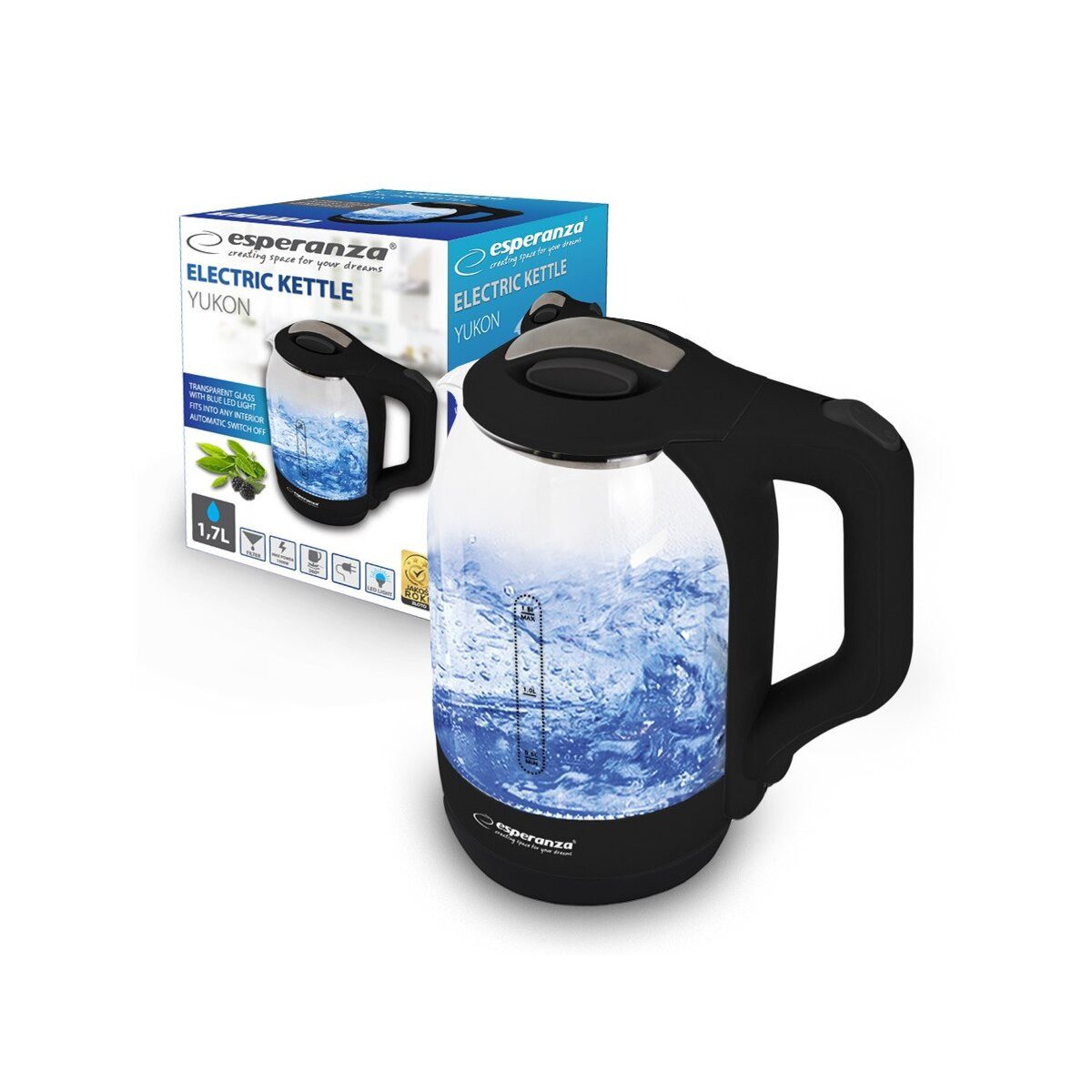 Wasserkocher Esperanza Yukon Glas Wasserkocher 1,7L