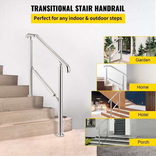VEVOR Treppengeländer 5 Stufen Hauseingang Handlauf Edelstahl mit Pfosten Verstellbares Eingangsgeländer Silber 1 bis 5 Stufiges Geländer 1,6 m