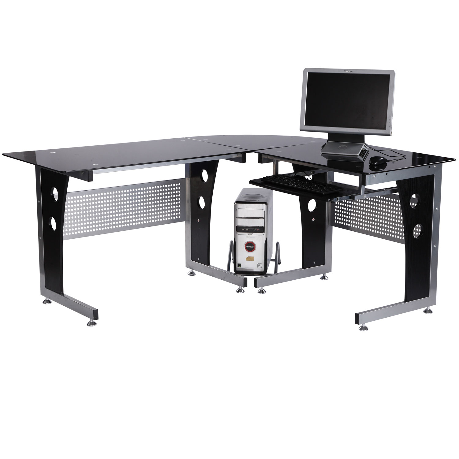 Computertafel hoekschrijftafel PC-tafel kantoortafel met veiligheidsglas