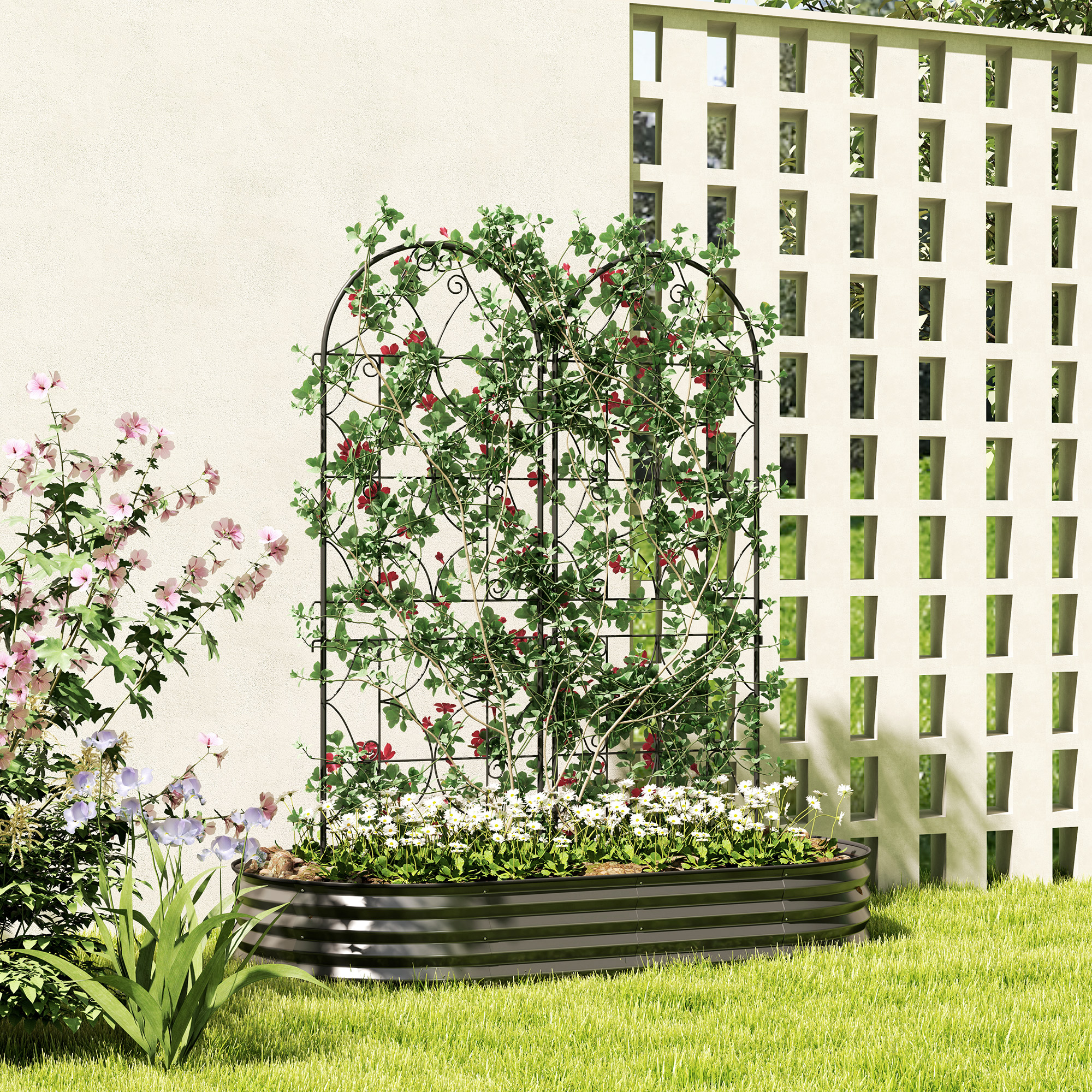 Outsunny Rankgitter Metall 2er Set zum Stecken rostfrei Rankhilfe für Kletterpflanzen 50x150 cm Schwarz