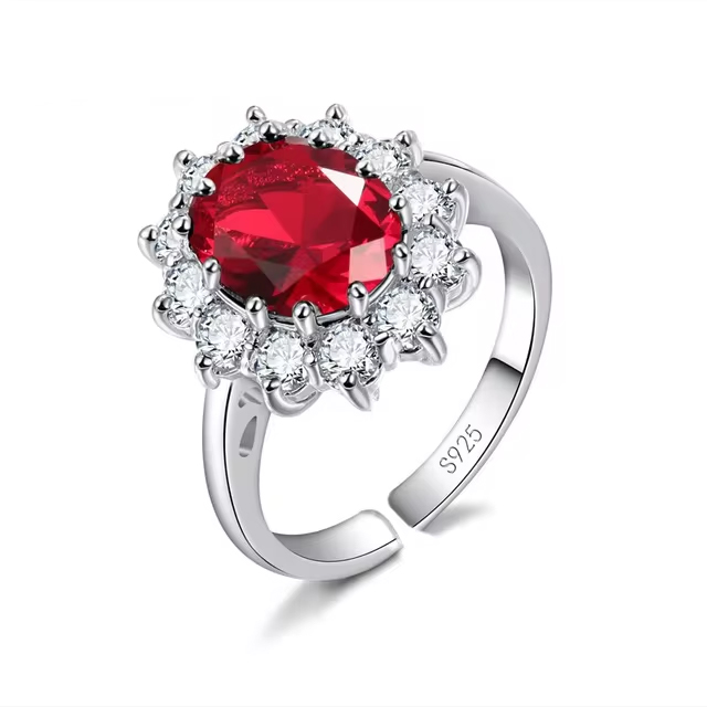Classic Red Flower Design Shiny Cubic Zircon Crystal Women Ring