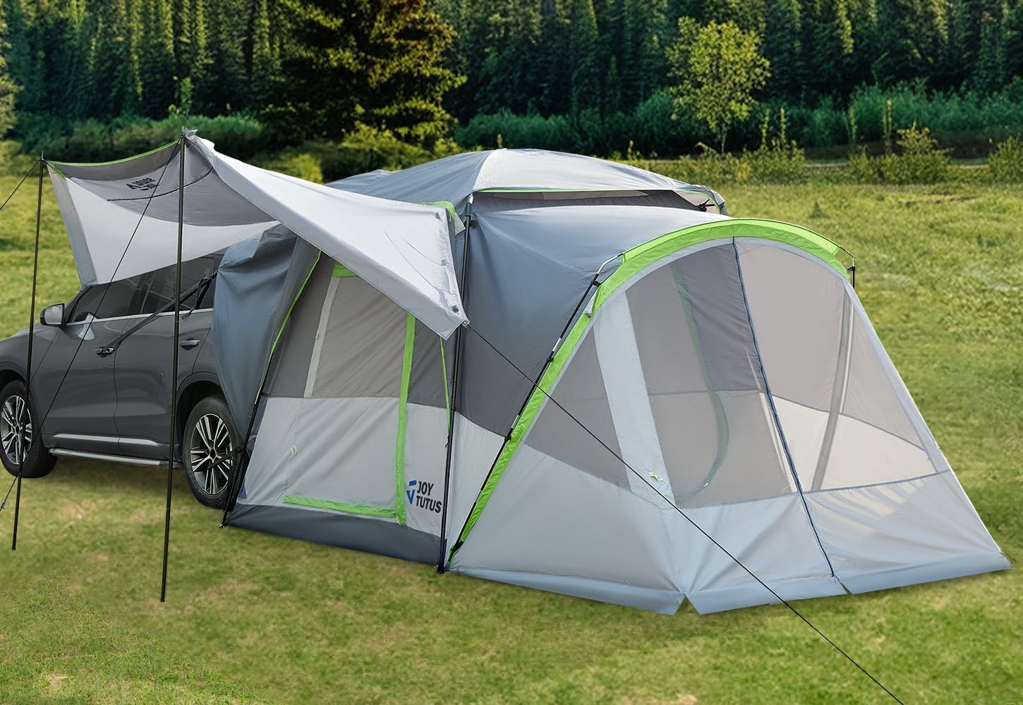 SUV Tent with Screen Porch Awning and Rainfly Fits 5 to 9 Person for Camping or Car Use