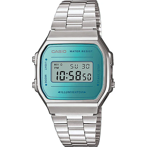 Casio vintage A168WEM-2EF quadrante azzurro a specchio