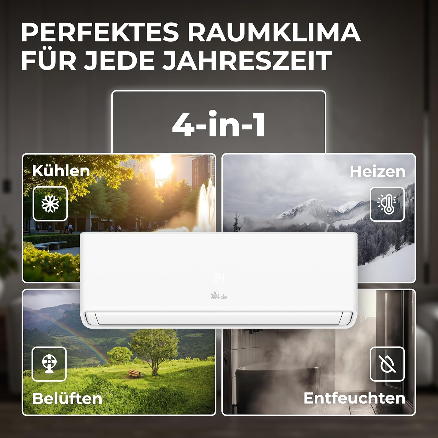 Kältebringer A+++ R290 Split Klimaanlage 12000 BTU (3,7 kW) - mit Heizfunktion, WiFi & App, bis 60m², sehr leise, 5m Kupferleitung, Kältemittel R290, Montagematerial, Wandhalterung