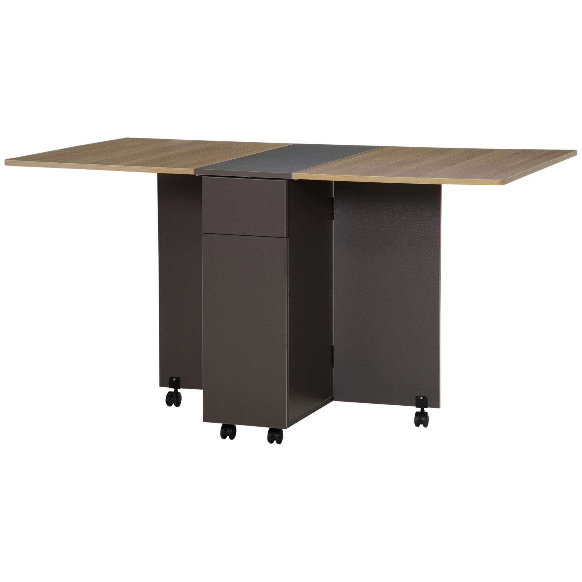 HOMCOM Klappbarer Esstisch auf Rollen mit Stauraum 2 Schubladen und 1 Schrank 76 x 140 x 74 cm