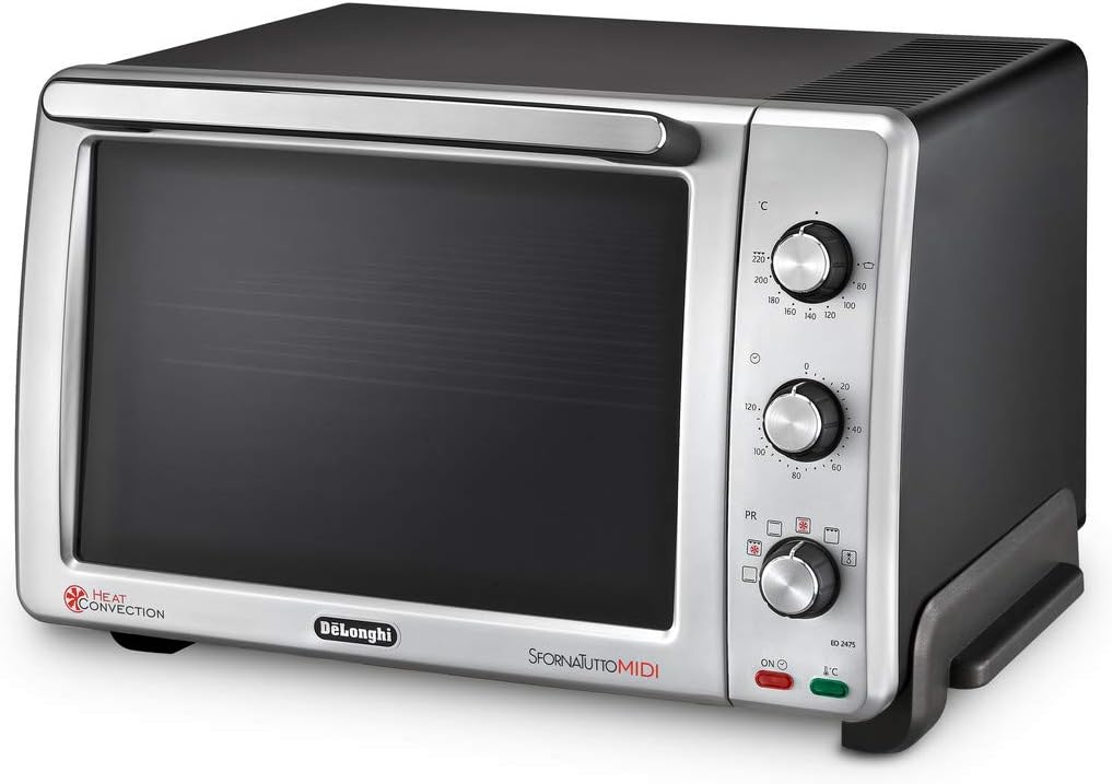 De'Longhi E024752 Sfornatutto Midi Forno Elettrico da 24 Litri con spegnimento automatico e segnale acustico di fine cottura, Friggitrice ad Aria, 7 funzioni cottura, in dotazione 2 griglie + leccarda