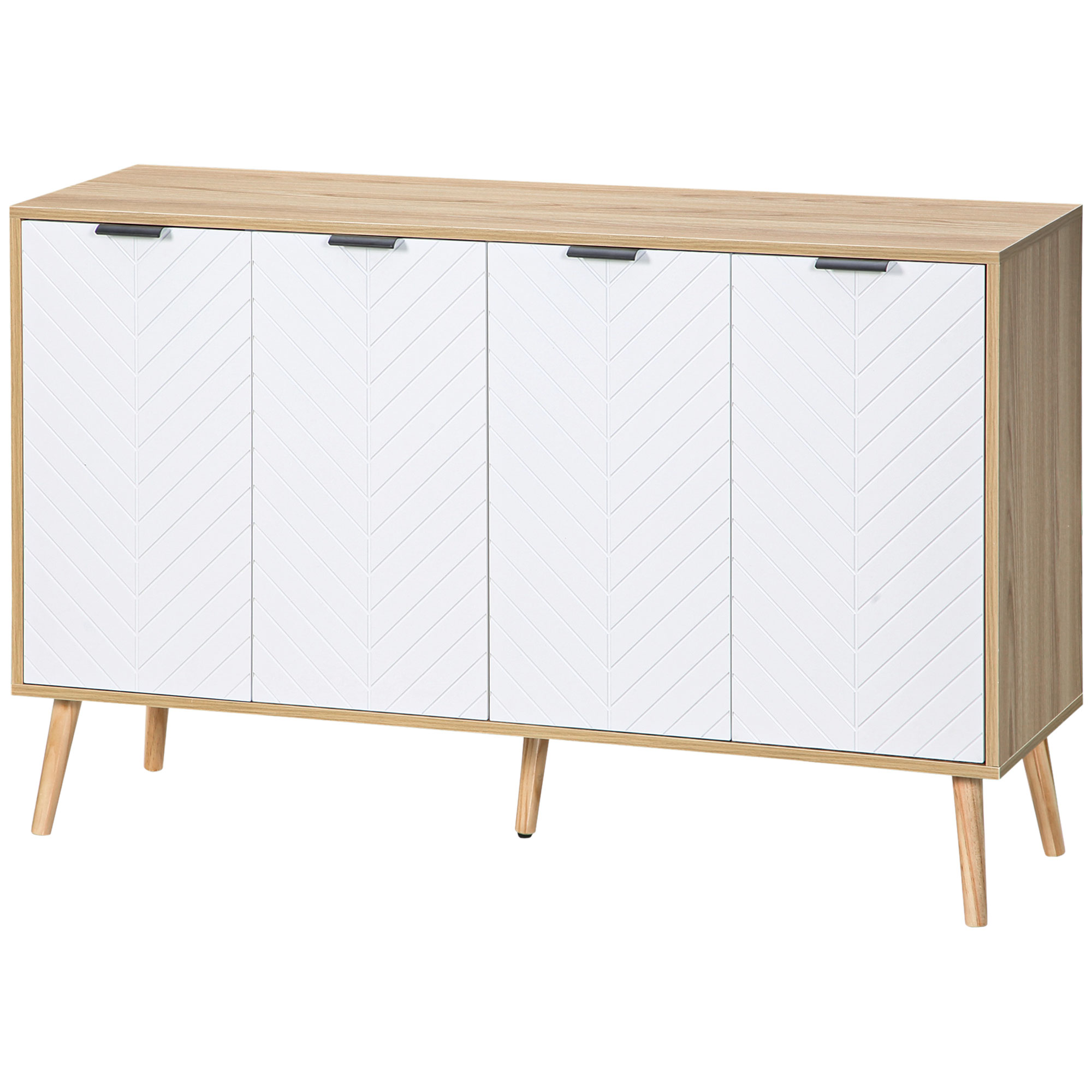 HOMCOM Buffet Lowboard Aufbewahrungsmöbel 2 Schränke 4 Türen Chevron-Muster verstellbare Regale 120 x 35 x 77,4 cm Weiß