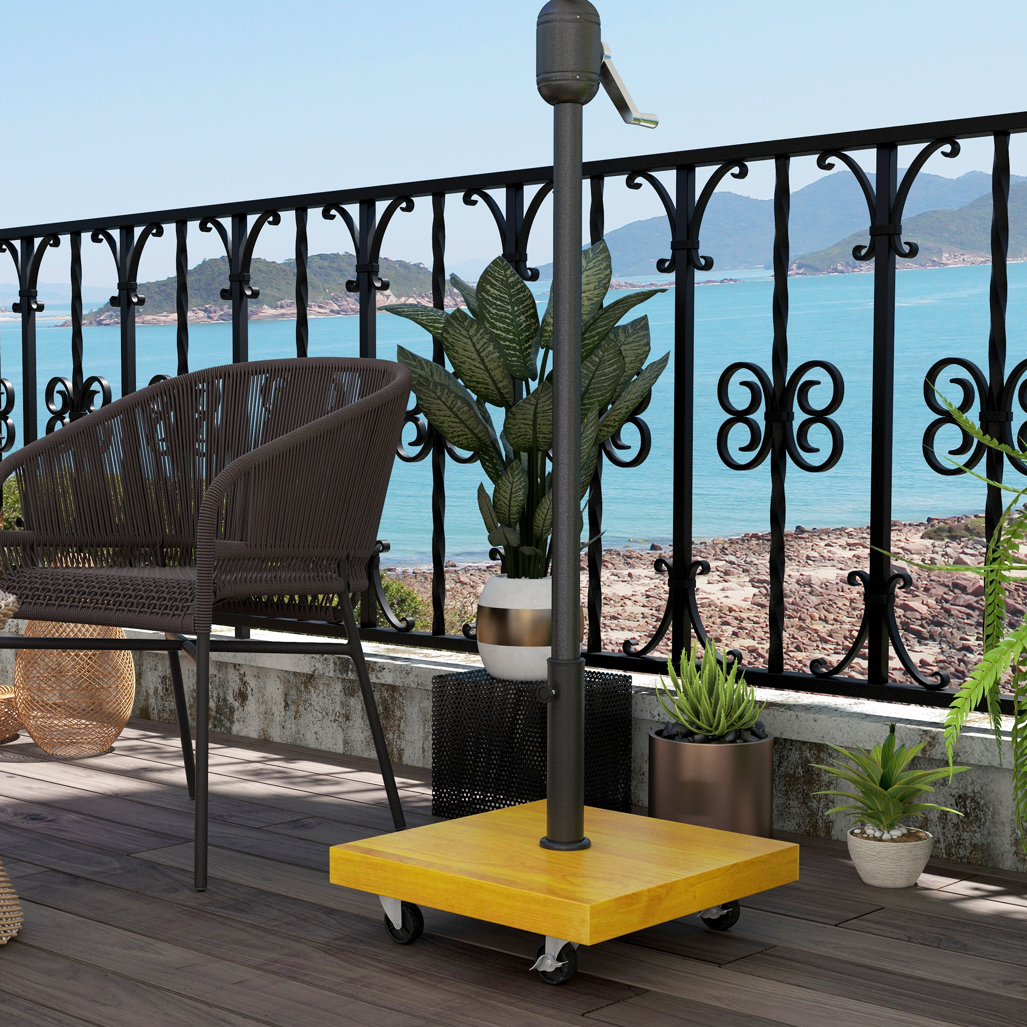 Outsunny Quadratischer Sonnenschirmständer - Betonfüllung, 25 kg Metallsockel mit 4 Rollen - Maße 45L x 45B x 36,5H cm