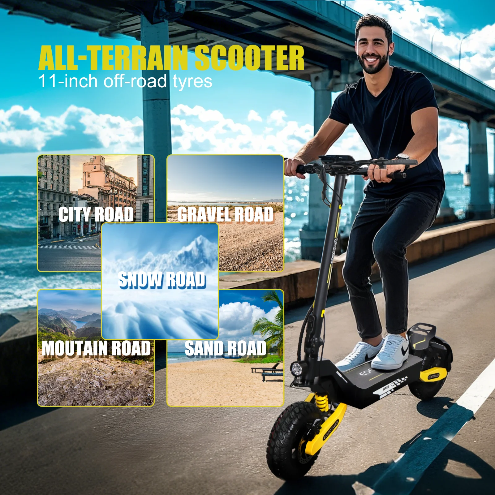 Off Road Electric Scooter for Adults, 1200W Motor Fast E Scooter, Up to 28MPH Top Speed & 20Miles Long Range, 11