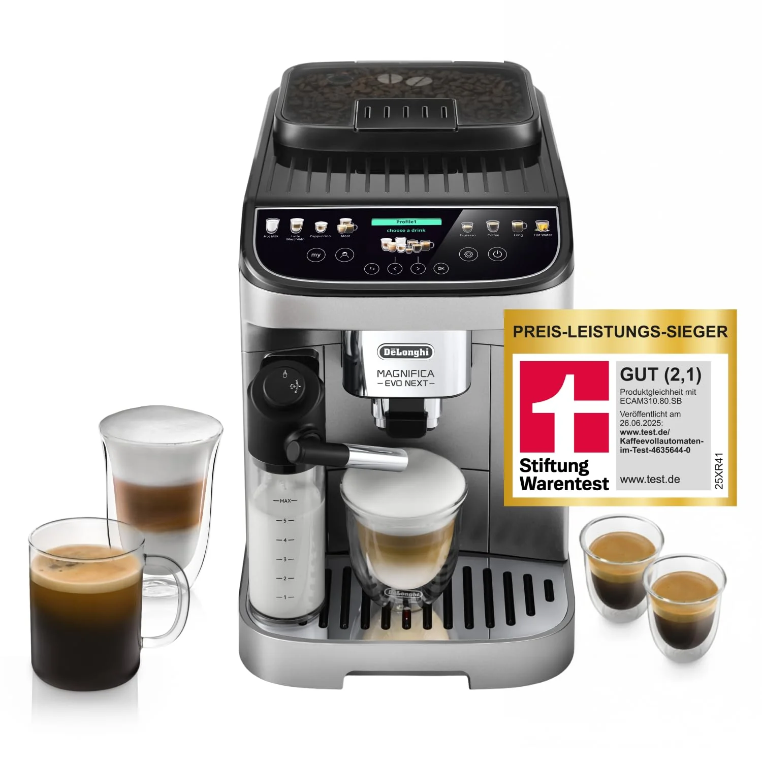 De'Longhi Magnifica Evo ECAM312.80.TB Kaffeevollautomat 1,8L – 13 Getränke, LatteCrema, Touch, Titan Schwarz