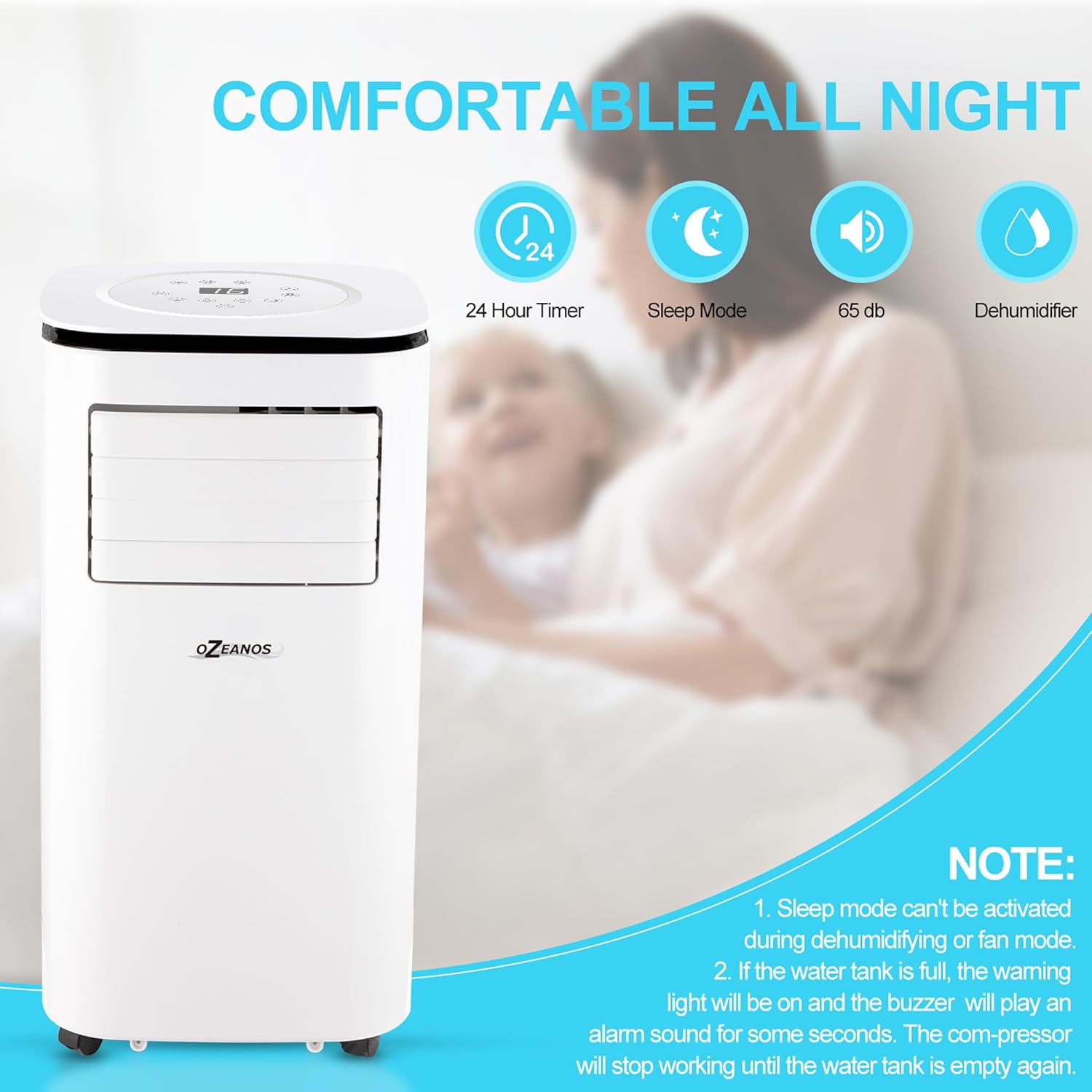 OZEANOS OT-AC-9000 Mobile AC Klimagerät mit Kühlleistung bis zu 9000 BTU/h, Leiser Betrieb unter 65 dB, Timer- und Sleep-Funktion, Kühl-Ventilator- und Entfeuchtungsmodus für Räume bis 90 m3