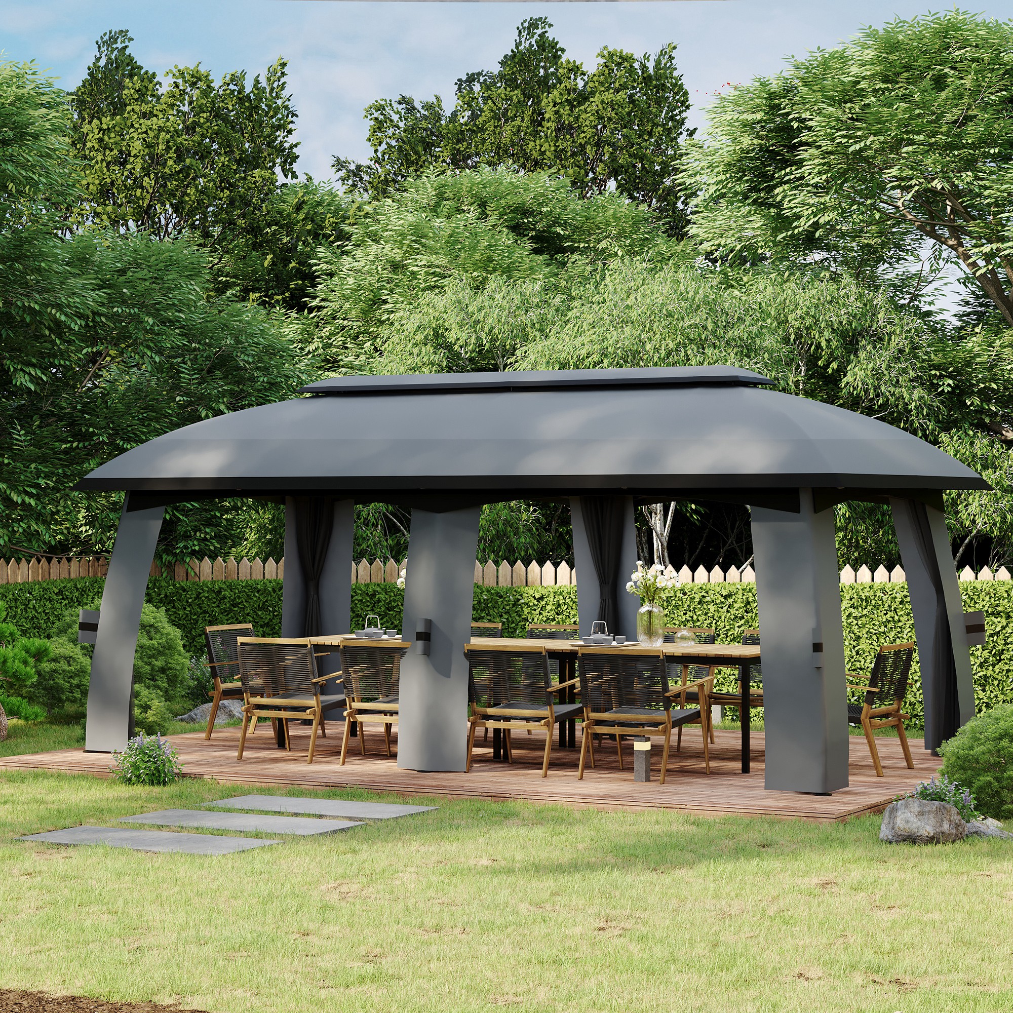 Outsunny Waterdichte Tuinpaviljoen 3x6m voor Tuin, Ideaal voor Feesten en Vriendschap, Donkergrijs