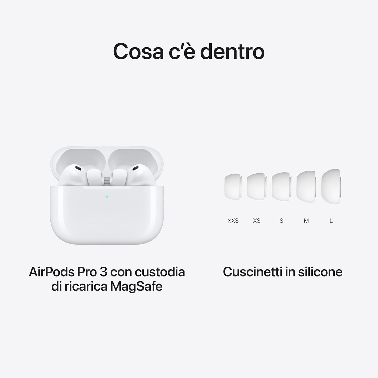 AirPods Pro 3, Cancellazione attiva del rumore, Rilevamento a frequenza cardiaca, Cuffie Bluetooth, Audio spaziale, Suono ad alta fedeltà, Ricarica USB-C​​​​​​​