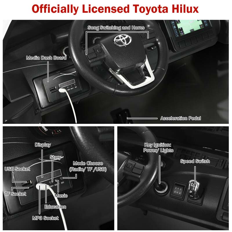 Eletriclife 2x12V Licensed Toyota Hilux Ride On Truck Car 2-Seater 4WD with Remote