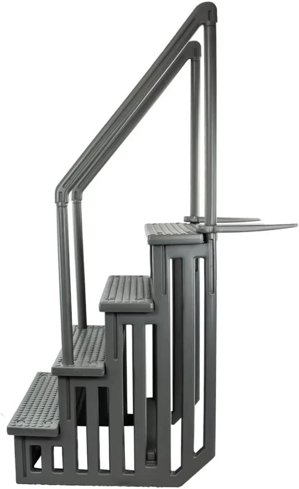 Non-slip entry steps for pools | Grey | For above-ground pools | Can be installed on terraces with a height of 122 to 137 cm | Load capacity up to 136 kg