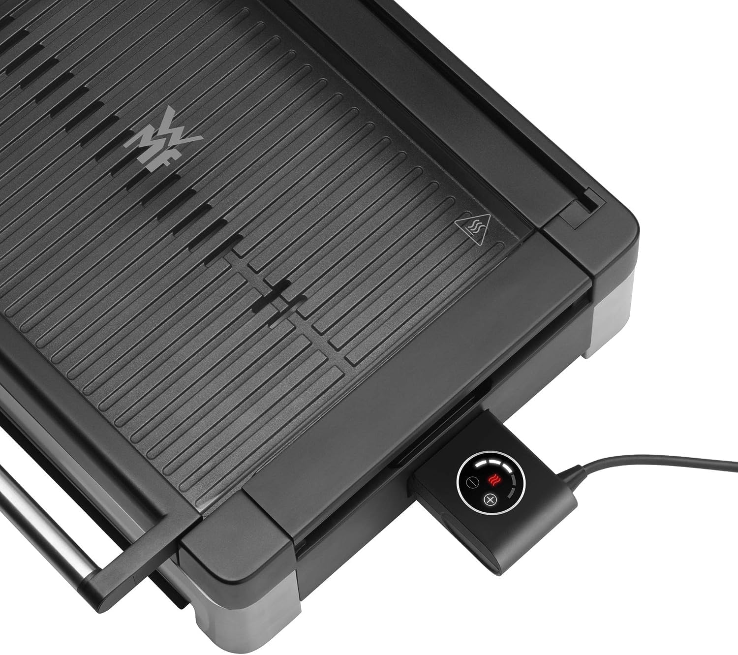 WMF Lono Tischgrill elektrisch mit Glasdeckel, beschichtete Grillplatte, herausnehmbare Auffangschale, spülmaschinenfest, Edelstahl matt, 2200 Watt