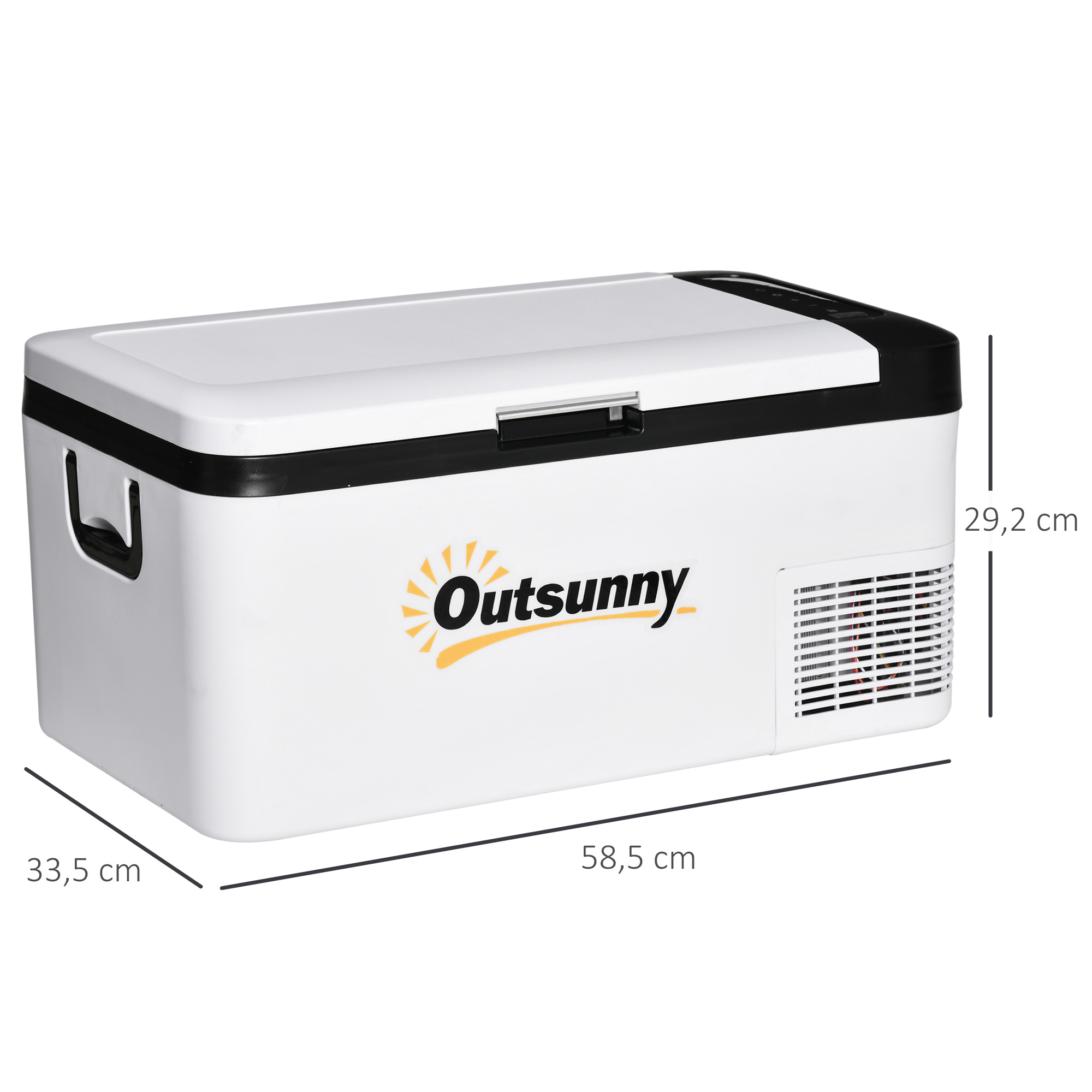 Outsunny Elektrische Tragbare Kühlbox 18L 12/24V bis -20℃ Kühlschrank und Gefrierschrank mit Kompressor für Auto mit LED-Licht und Klappgriffen Niedriger Energieverbrauch für Zuhause Camping 58,5x33,5x29,2 cm Weiß