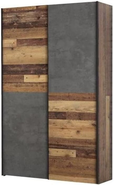Forte Ozula Elegant Multi-Function Wardrobe Wood Derived Wood Vintage Furniture with Concrete Effect Finish, Grey, 120 x 42 x 190.5 cm