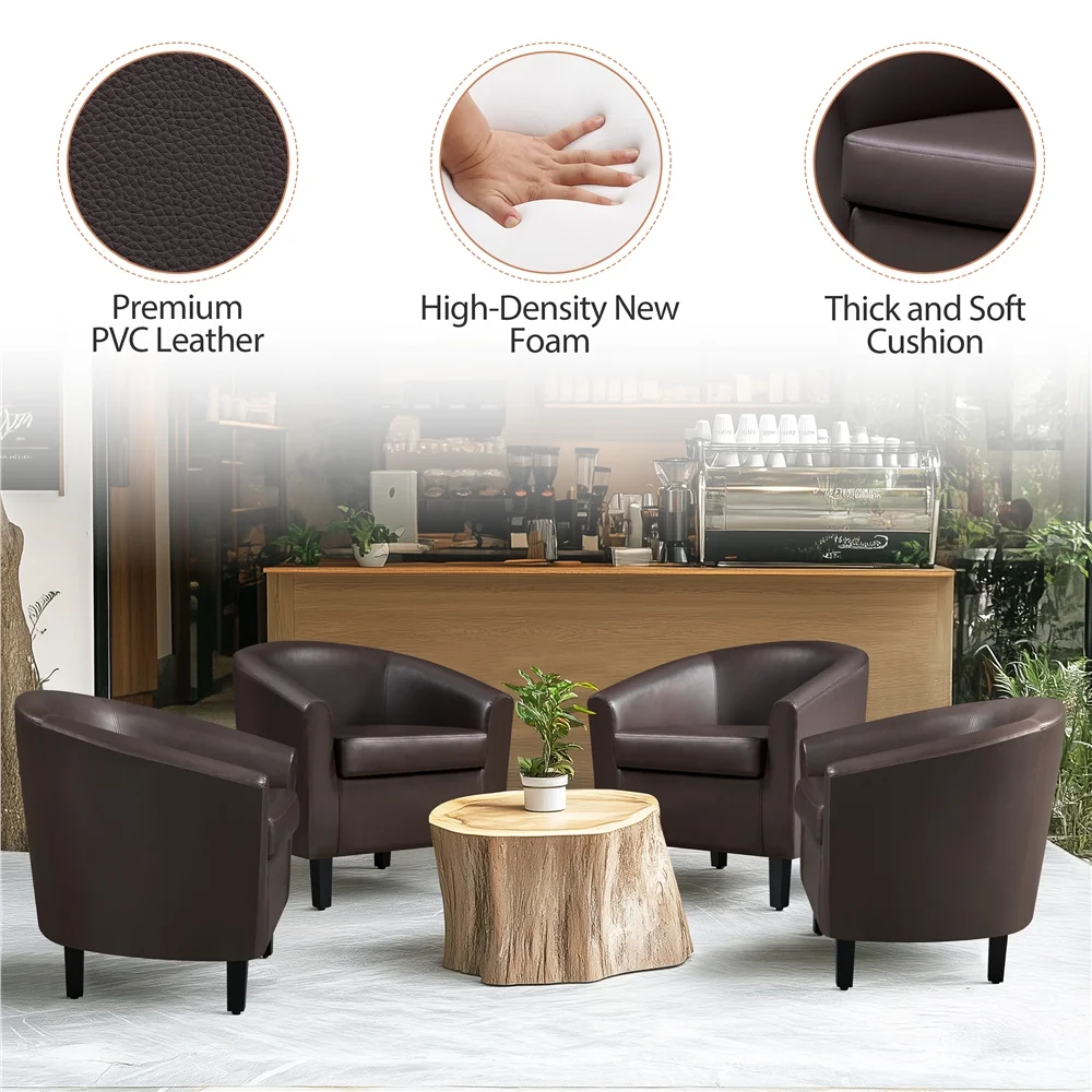 Renwick Faux Leather Barrel Accent Chair for Living Room, Set of 2, Black