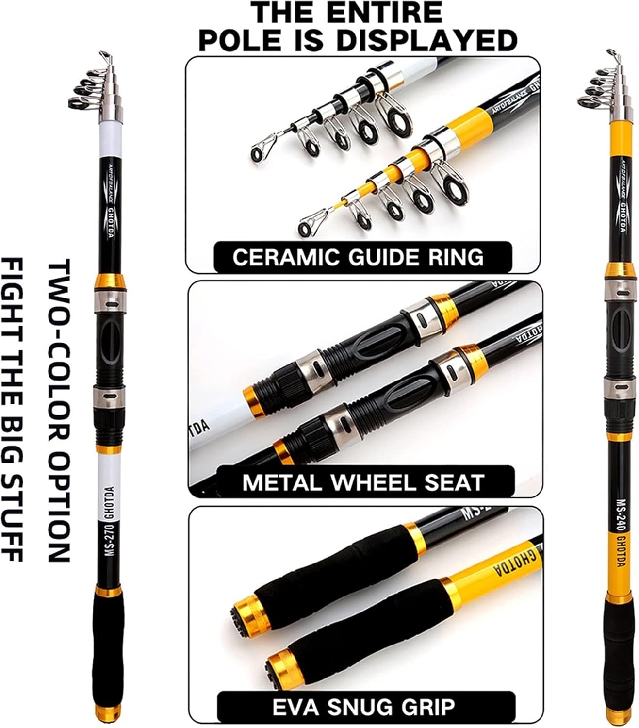 Angelset Angelset Teleskop-Angelrute Rollen Combo Rollen Angelset Karpfen Angelrute Rollen Combo Rollen Angelset Karpfen Angelrute Rollen Kit Angeln Sommerausrüstung Angelgerät Kit (B 2.1M+D
