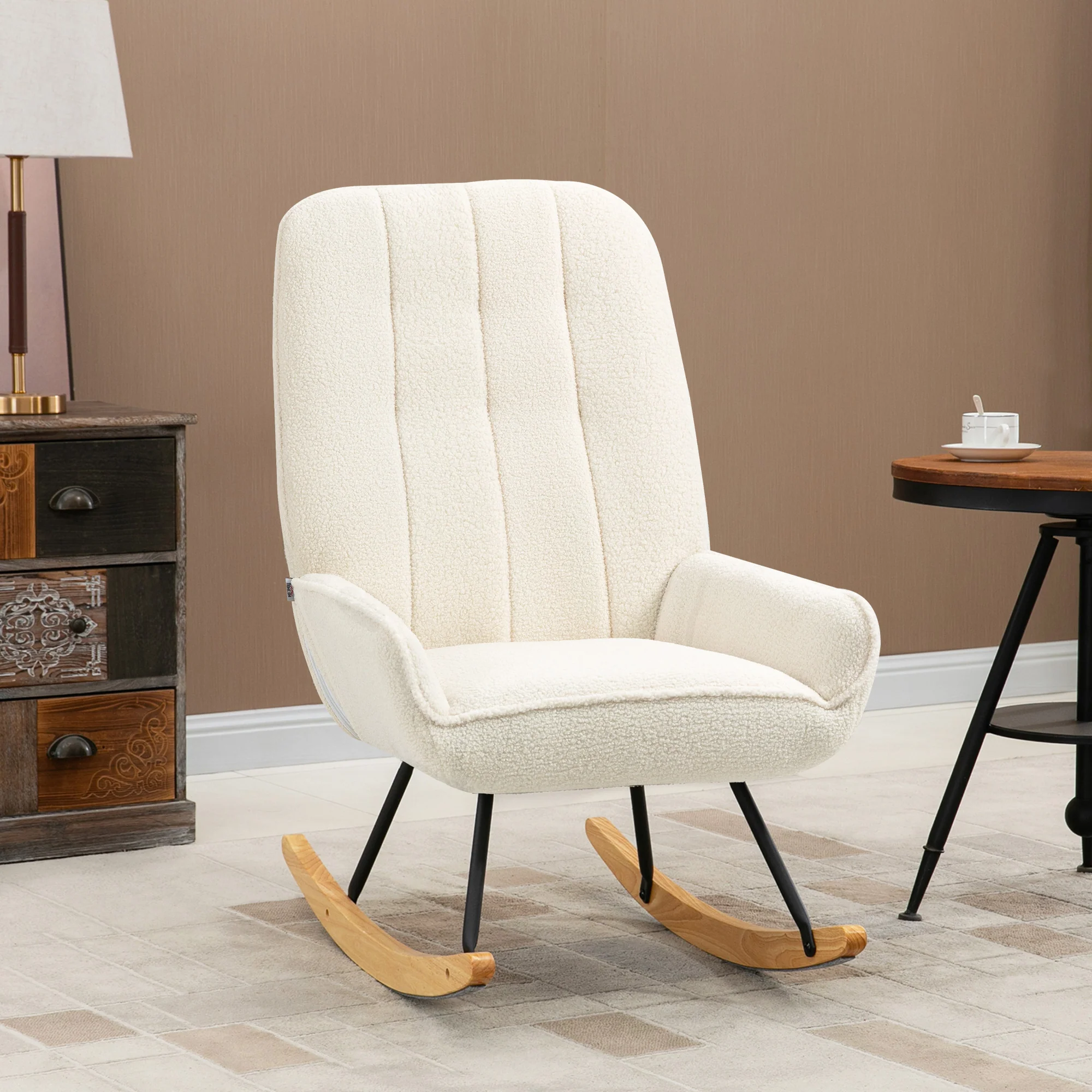 HOMCOM Schaukelstuhl Wohnzimmer Entspannung Komfort Sherpa Fleece Cremeweiß