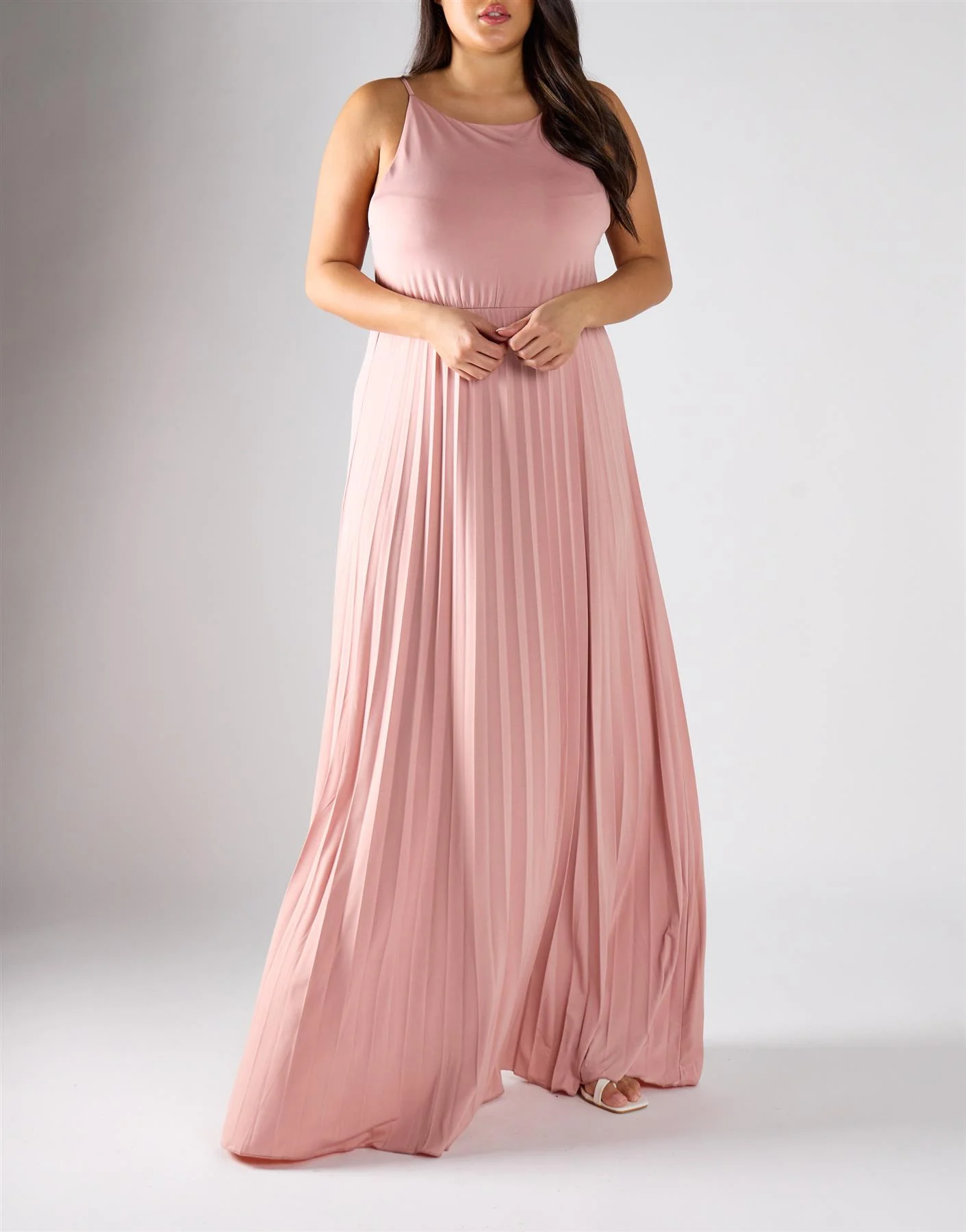 True Decadence Curve Dusty Pink A-Line Maxi Pleated Dress