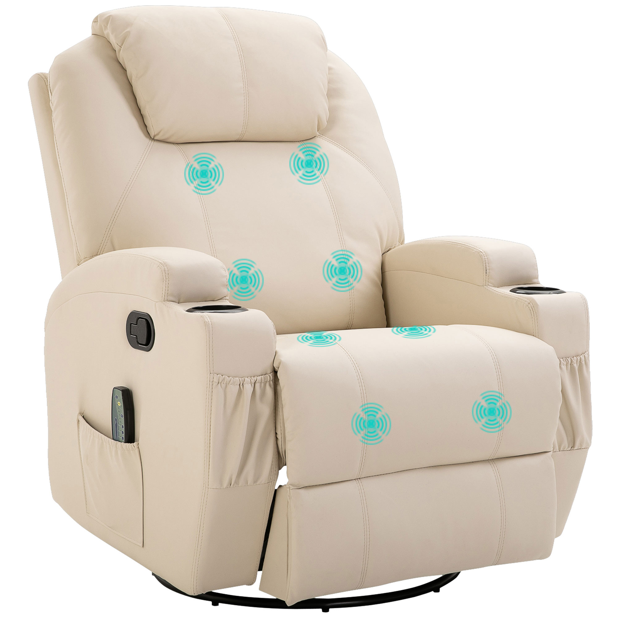 HOMCOM Massagesessel Elektrisch Relaxsessel Fernsehsessel Massagefunktion 5 Massage-Modi Liegefunktion Kunstleder Holz Metall Schaumstoff Cremeweiß 84 x 92 x 109 cm