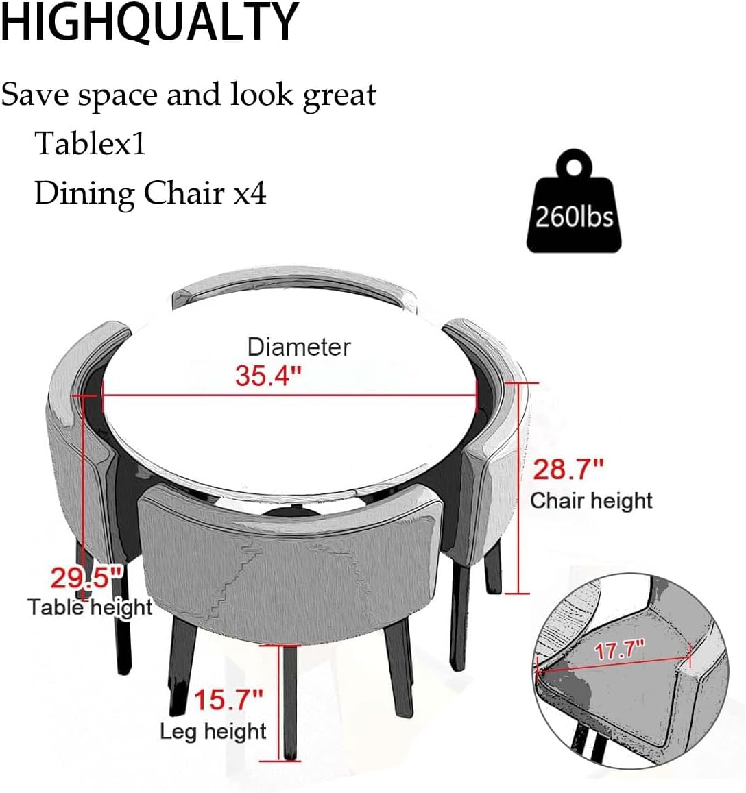 Esstisch Tisch mit 4 stühlen Set,esstisch Rundem klein Küchentisch esszimmertisch 90 cm, für 4-6 Personen, für Esszimmer, Küche, Wohnzimmer, modern Küchenstühle
