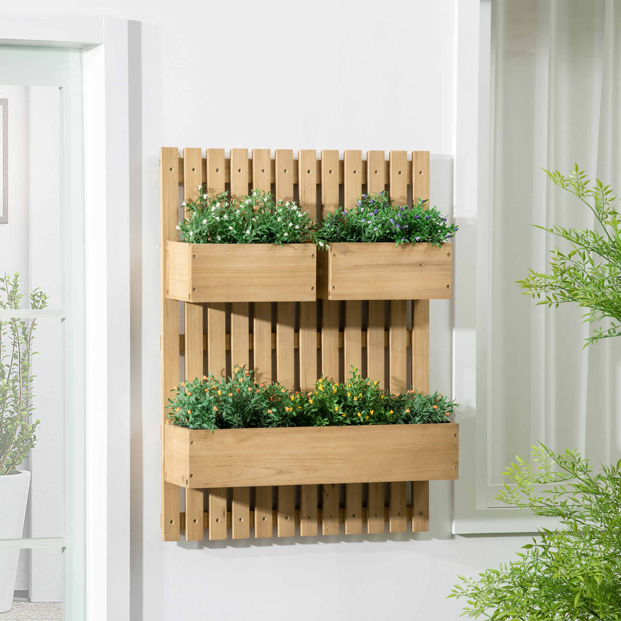 Outsunny Blumenkasten-Set, Wandmontage, frei versetzbar, Massivholz, 60 x 16 x 80 cm