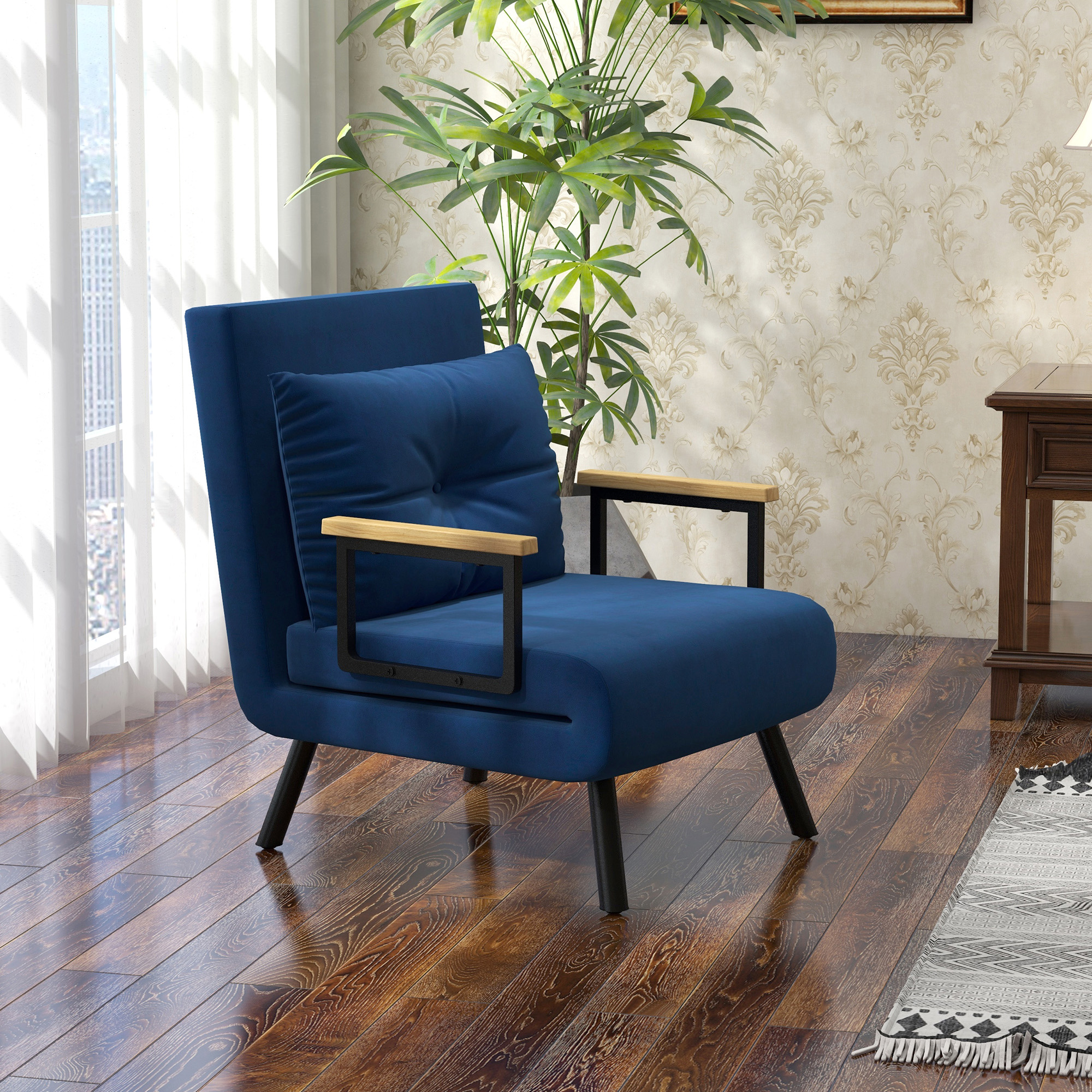 HOMCOM Schlafsofa 3 in 1 mit verstellbarer Rückenlehne und Kissen, in samtigem Stoff, 63x73x81 cm, Blau