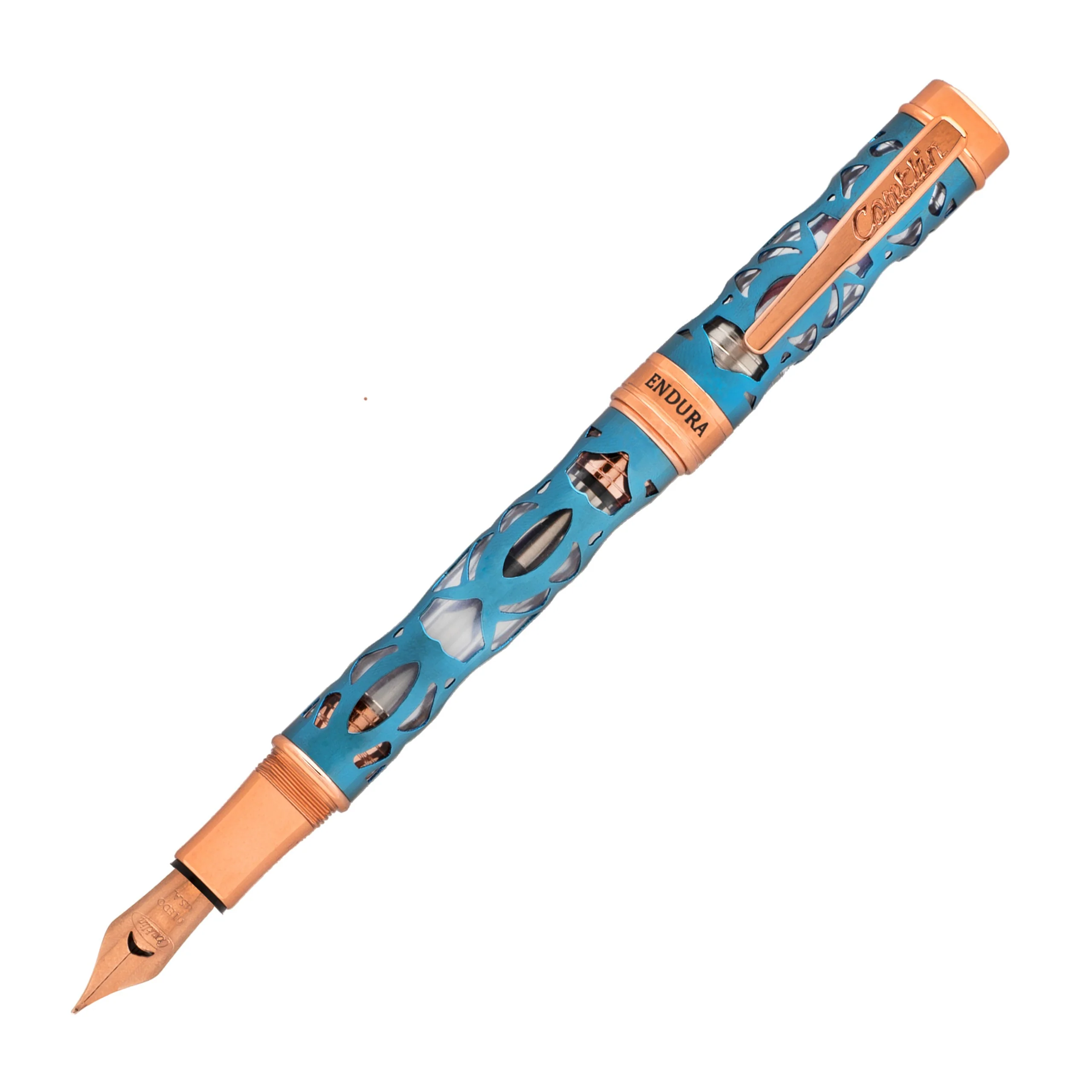 Conklin Endura Deco Crest Fountain Pen in Demo Blue with Rosegold Trim