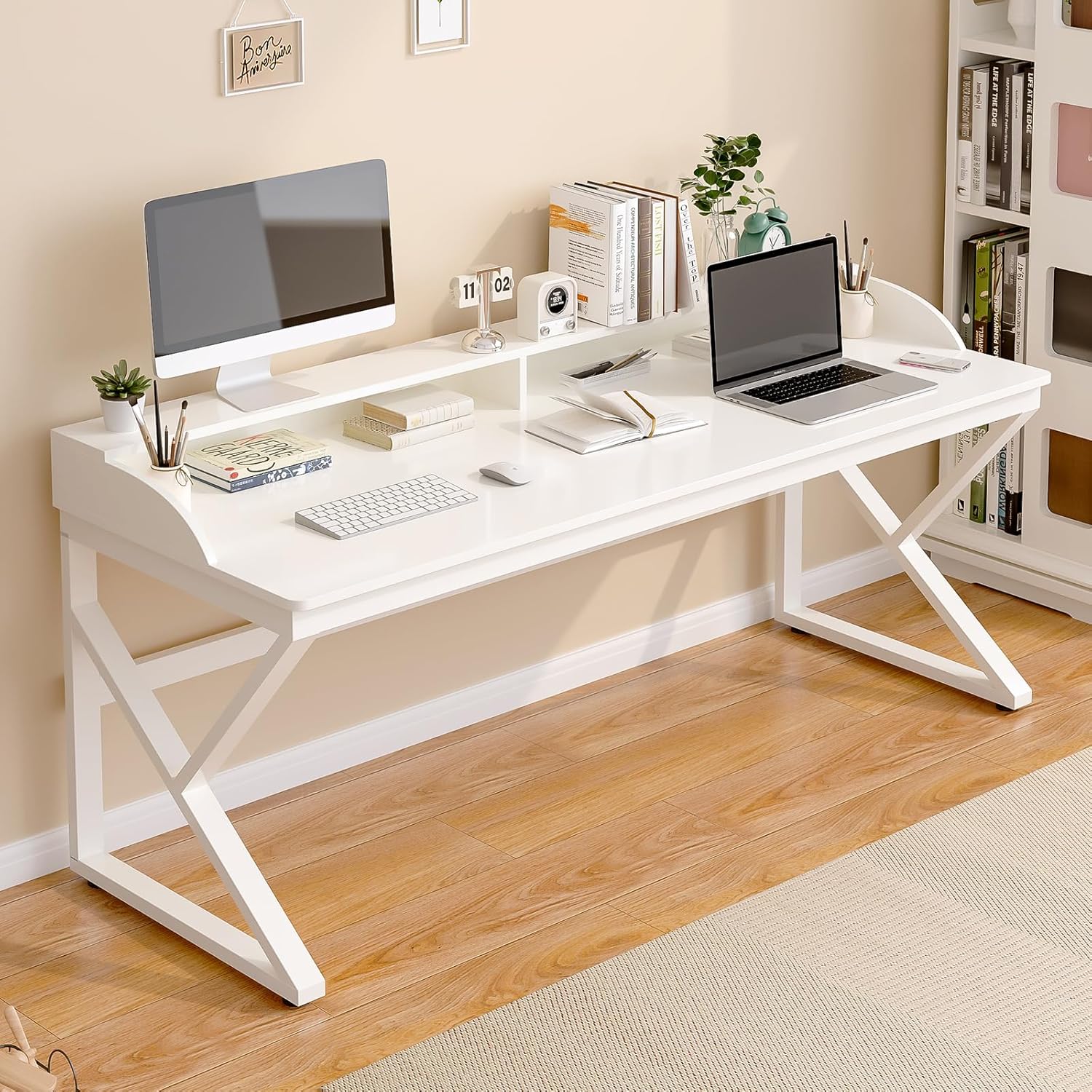 Long Desk with Monitor Stand - 63