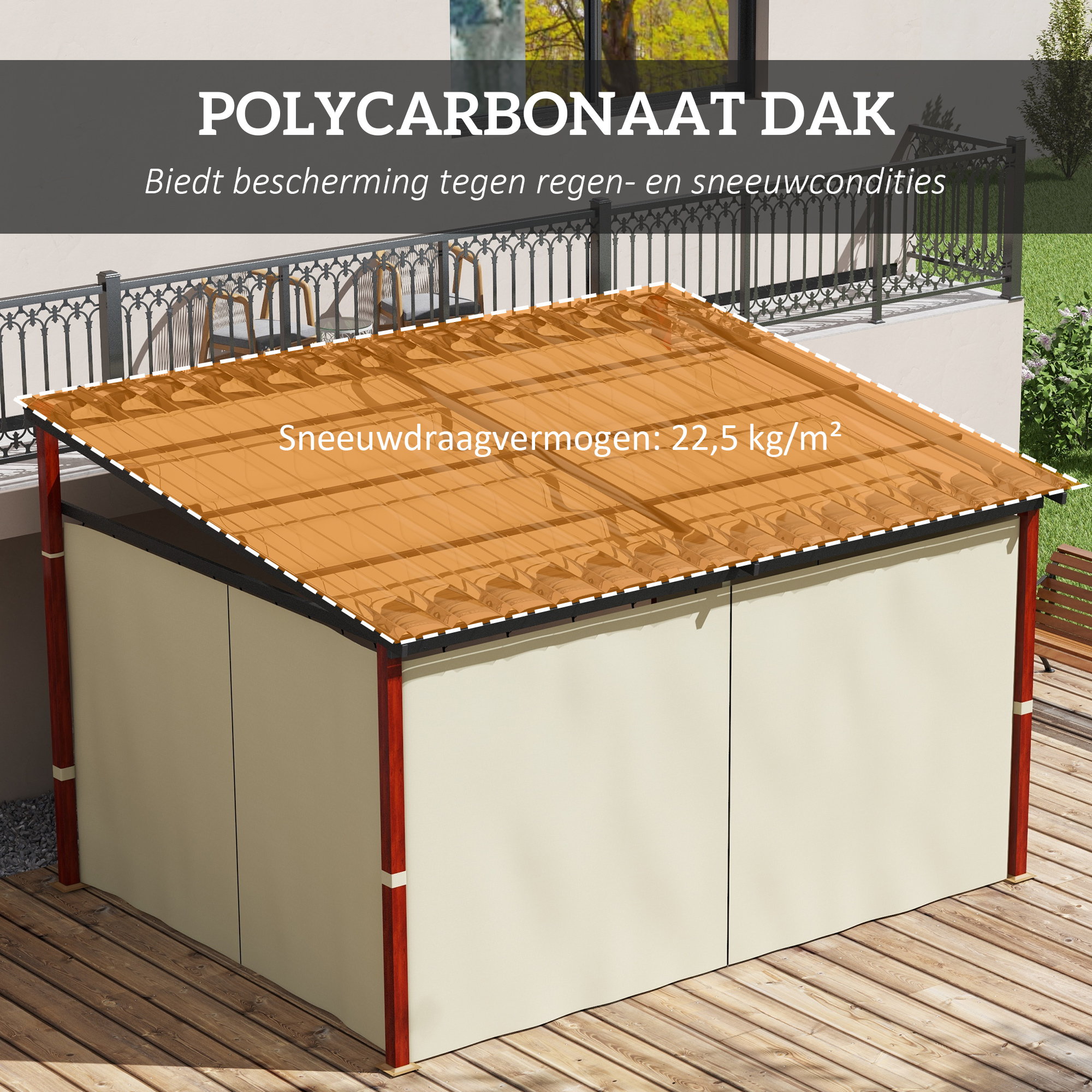 Outsunny Verstelbare Tuinprieel, Weerbestendig, Inclusief Bevestigingsmateriaal, Beige