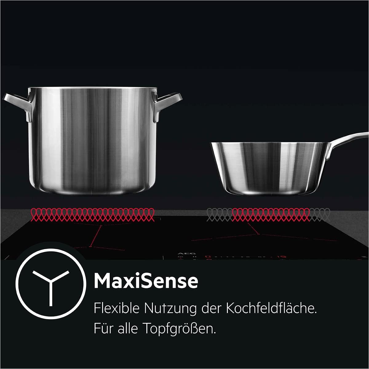 AEG IKB64431XB Autarkes Kochfeld / Induktion / Hob²Hood / Slider-Bedienung / 60 cm / Edelstahlrahmen / 4 Kochzonen / Powerfunktion / Kindersicherung
