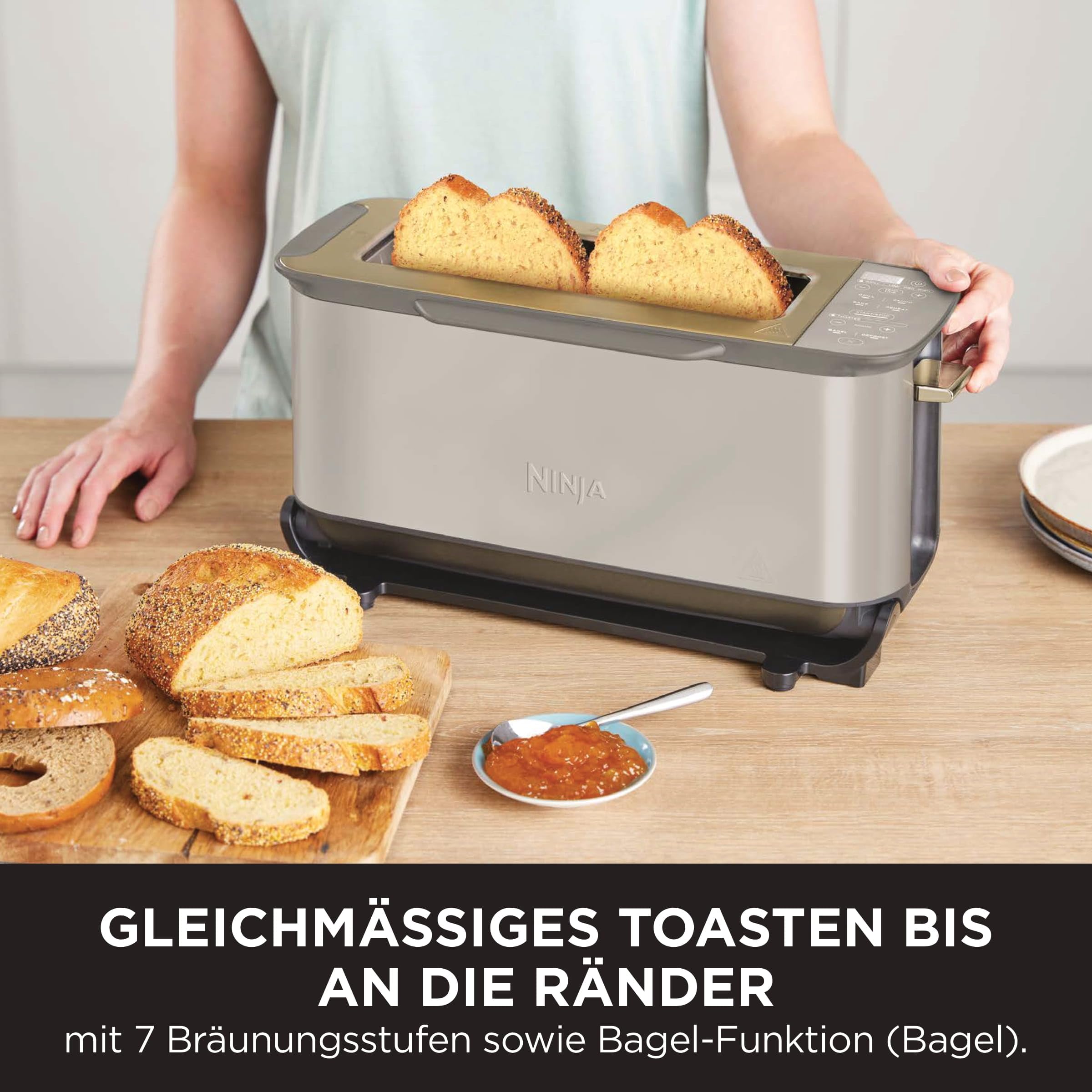 3-in-1 Toaster und Elektrogrill mit Deckel, 7 Kochfunktionen, für Toast, Bagel, Panini und Sandwiches, Stone Gold