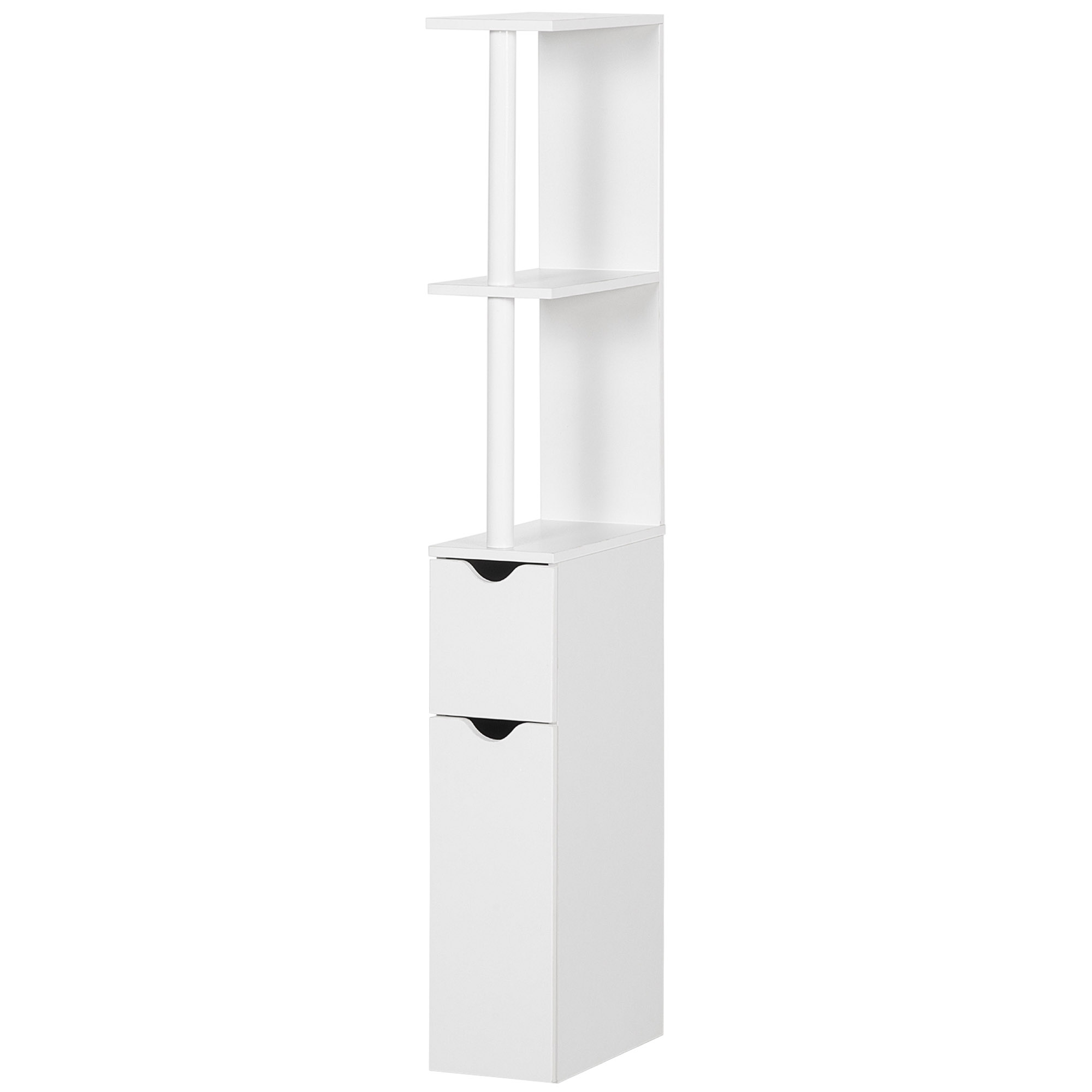 Kleankin Badezimmerschrank mit 2 Regalen und 2 Schränken, hoher platzsparender Schrank, 15,2x29,8x118 cm, Weiß