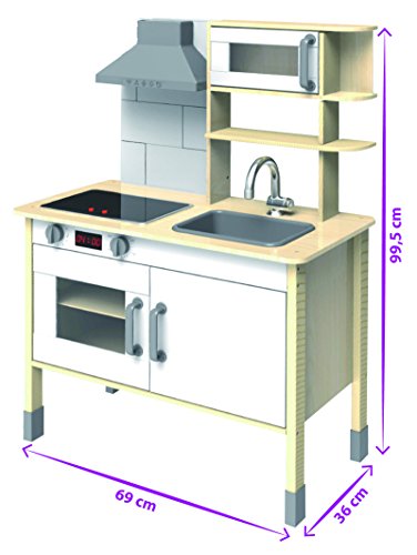 Eichhorn   Cucina Giocattolo in Legno di Pino e Tiglio, 100002494,   3 Anni, con Piano Cottura A Induzione, Lavello, Forno A Microonde e Cappa Aspirante, 36X69X99Cm : Giochi e giocattoli