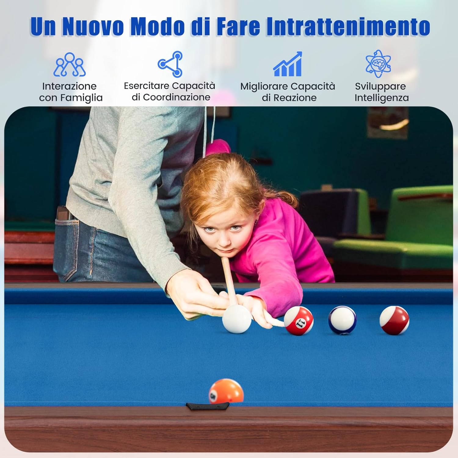 COSTWAY Tavolo da Biliardo, Tavolo da Gioco Biliardo in Legno con Set di Palline 2 Steccette 2 Gessi Triangolo Spazzola, Mini Tavolo da Biliardo per Sala Giochi bar Palestra, 122x61x76 cm