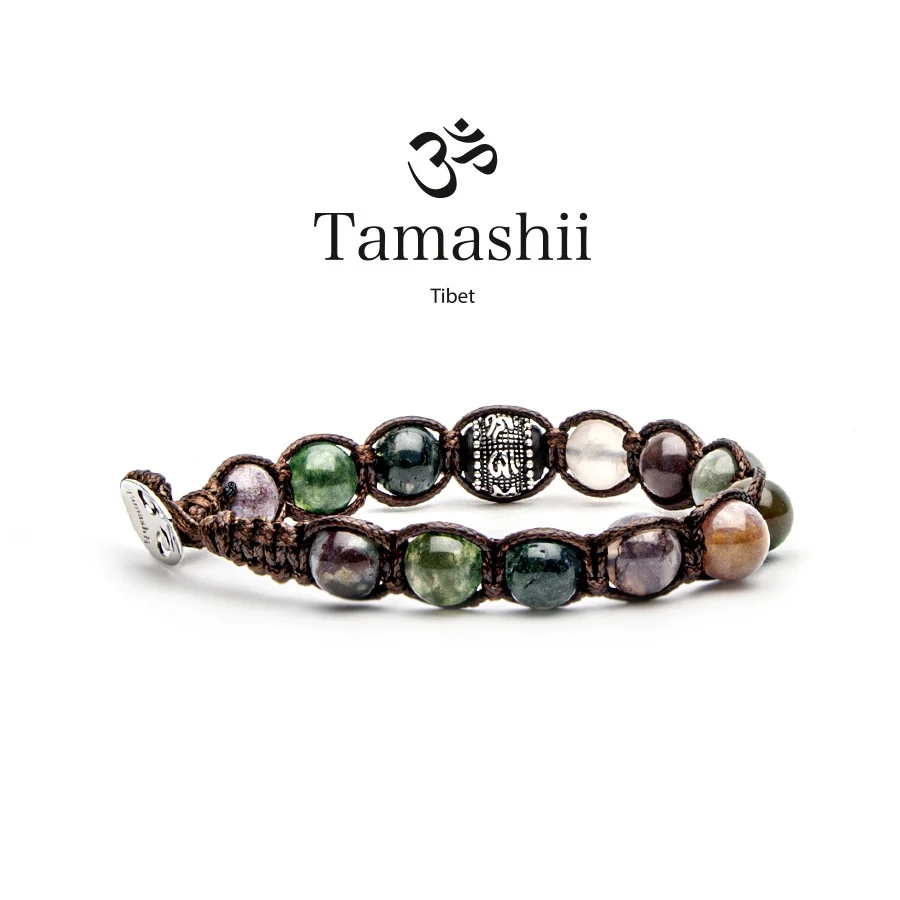 Bracciale Tamashii ruota della preghiera in agata muschiata BHS1100-17