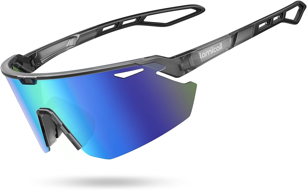 Lamicall Occhiali da Sole Ciclismo Polarizzati, [24g Ultraleggero] Anti-UV400, TR90-Telaio, Nasello Regolabile, Occhiali da Sole Sportivi per Uomo e Donna, per Pesca/Corsa/Sport all'Aperto