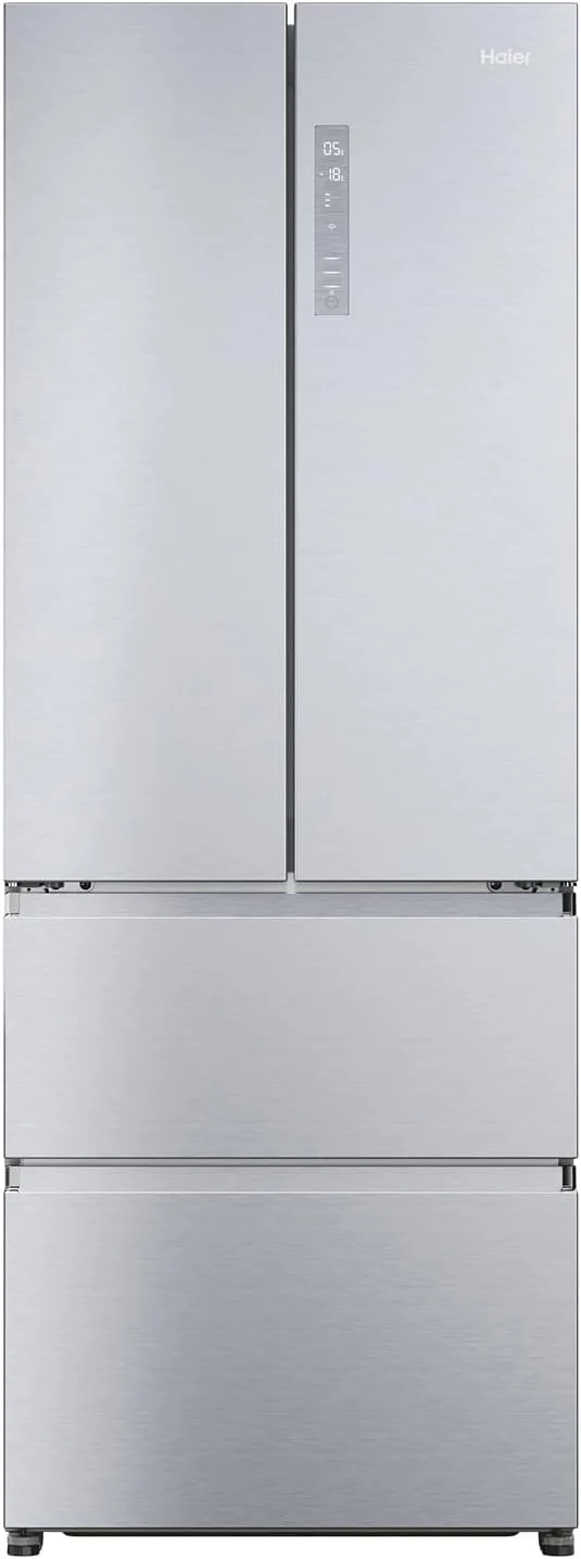 Haier Kühl-Gefrierkombination, 70 cm, 446 L, Silber, French Door Breite I French Door Kühlschrank, freistehend I Doppeltür Kühlschrank mit Gefrierfach