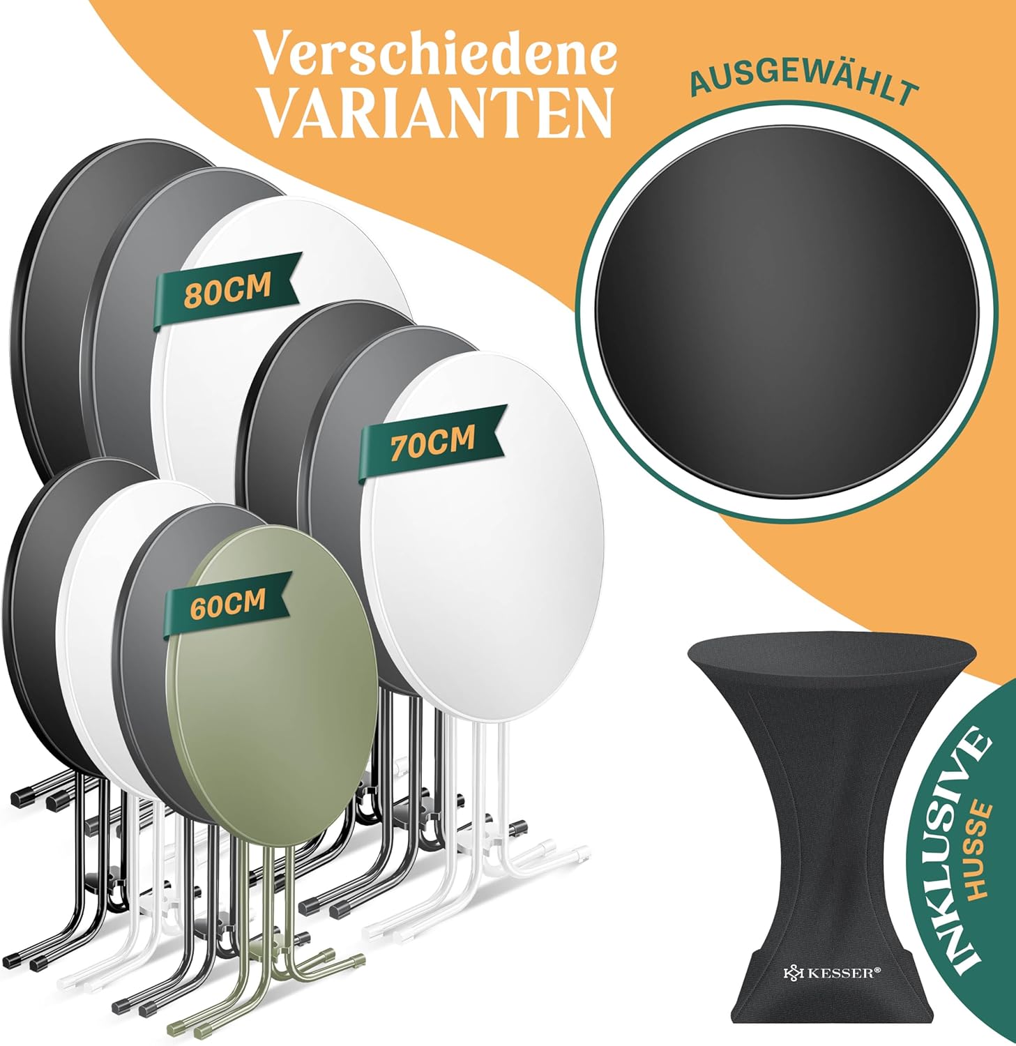 KESSER® Stehtisch klappbar 2er Set Ø80cm rund, Gastro Bistrotisch Hochtisch Cocktail Stehtisch + Husse, Klapptisch Partytisch für Garten/Balkon/Events/Gastronomie, wetterfest, In- & Outdoor, Schwarz