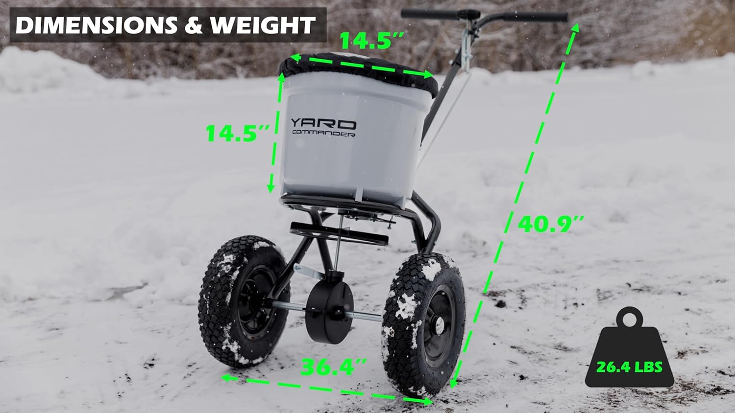 Yard Commander - Commercial 50 LB Walk-Behind Push Broadcast Spreader - 10-12 Foot Spread - Fertilizer  Ice Melt & Grass Seed - Clog Free Design - Fully Enclosed Gear Box - Adjustable Drop Rate