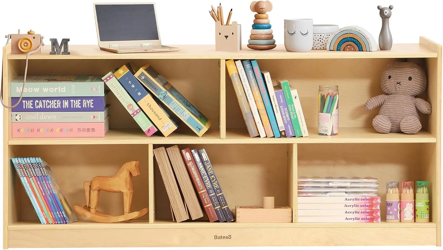 Bateso Spielzeug-Aufbewahrungs-Organizer fürs Kinderzimmer, 5-teiliges Montessori-Bücherregal und Spielzeugregal fürs Spielzimmer, Kindergarten