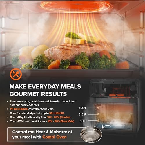 Nuwave Combi Steam Oven, 16Qt All in One Stainless Steel Multi Cooker: Air Fry, Toast, Steam, Sous Vide & More, Precise 50 450°F, Adjustable Moisture, 120 Presets, Programmable Memories, Easy to Clean: Home & Kitchen
