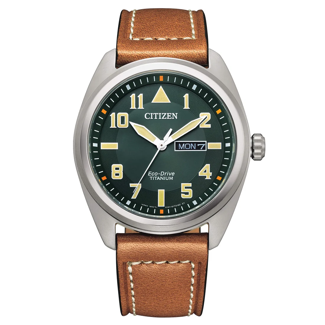 Orologio Citizen BM8560-11X aviator verde in titanio e pelle