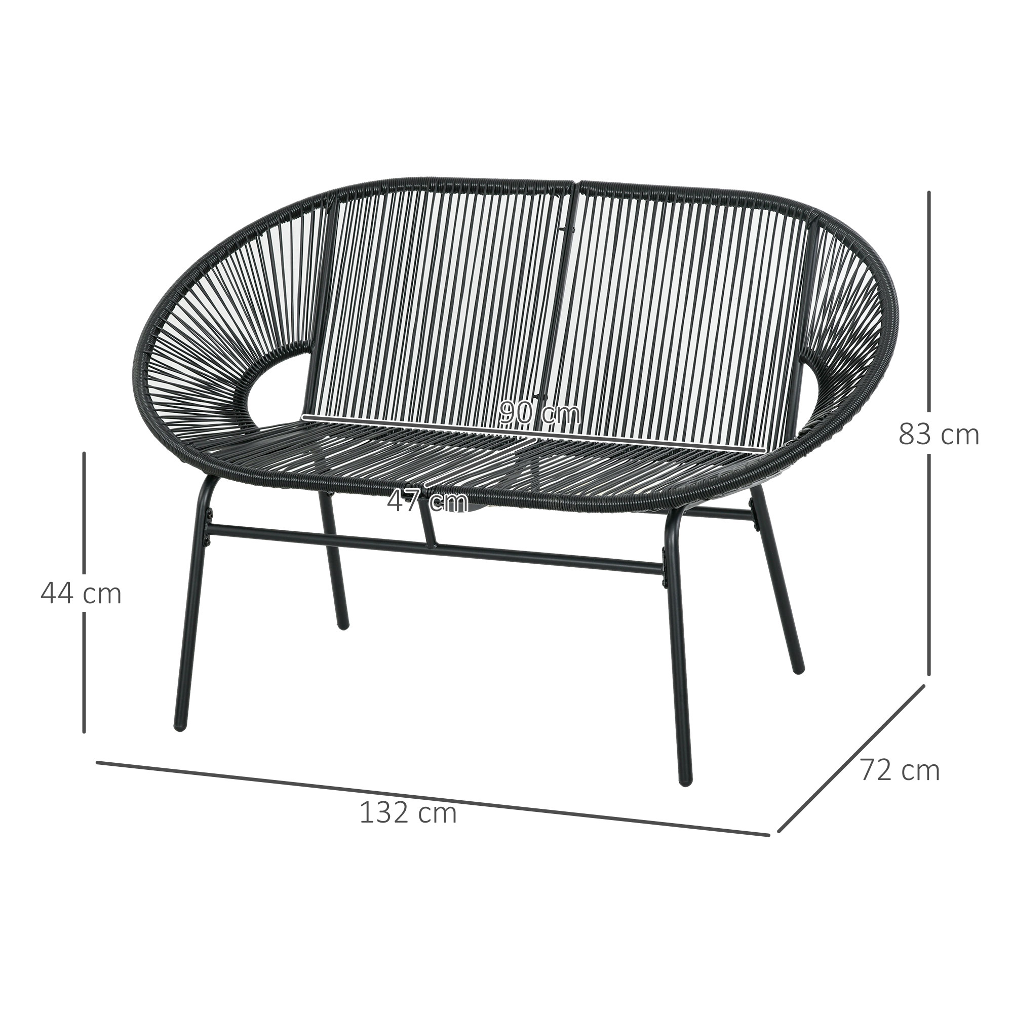Outsunny Rieten Relaxstoel in Boho-stijl, 132 cm x 72 cm x 83 cm, Zwart