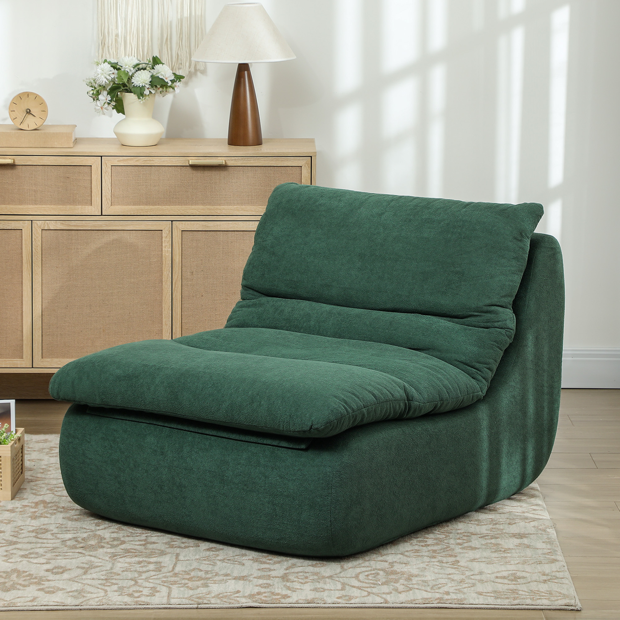 HOMCOM Schaumstoff-Bodensessel, Liegesessel mit waschbarem Bezug, Lounge-Sessel für Wohnzimmer, Schlafzimmer, Grün