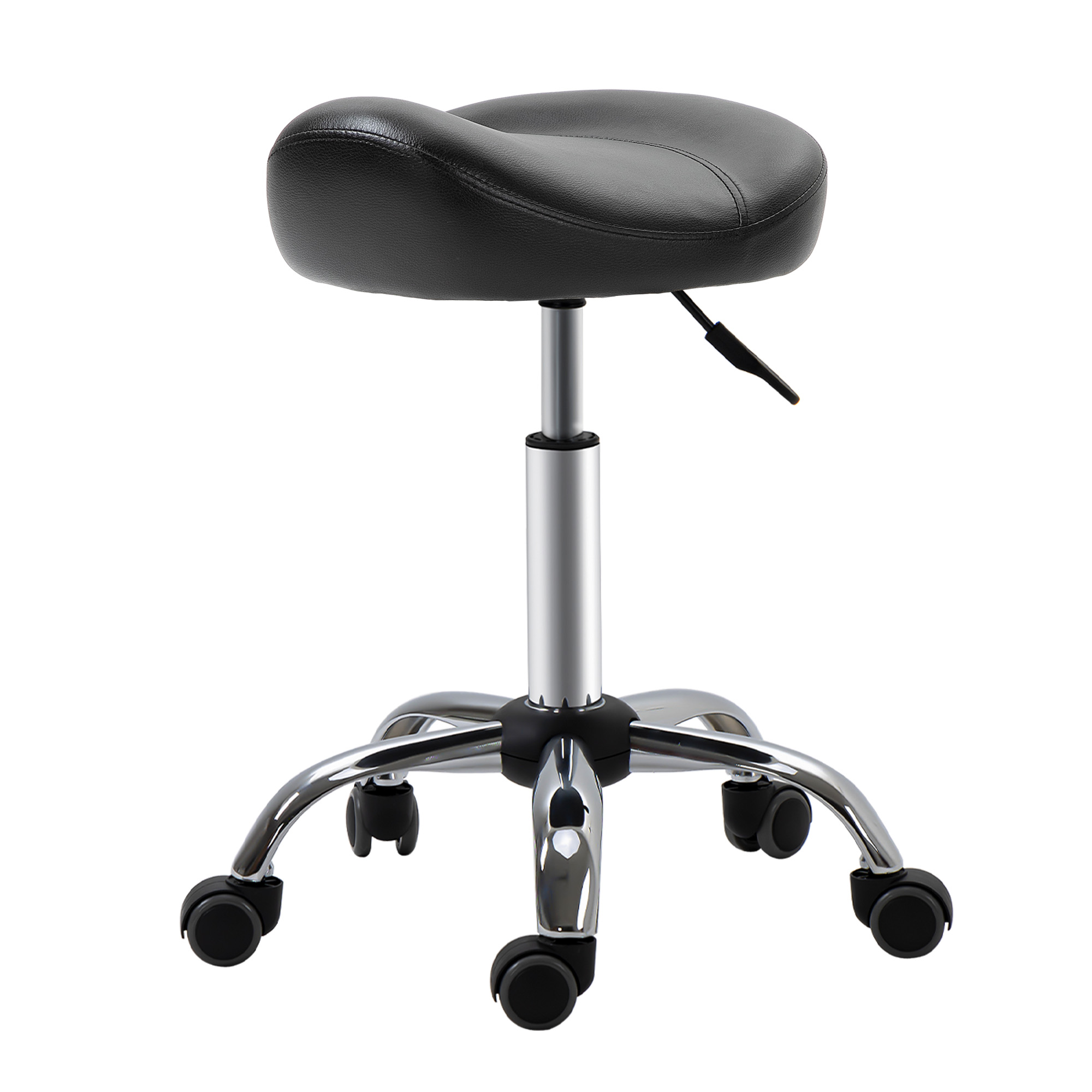 HOMCOM Salonhocker mit Sattelsitz, höhenverstellbar, Kunstleder, 48x48x54-69cm, Schwarz